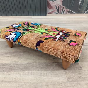 Stool for steps, Footstool pouf, Shower stool, Ottoman for rocking, Kilim rug bench, Wood work stool, Pedicure stool, Padded kneeler, BSV106