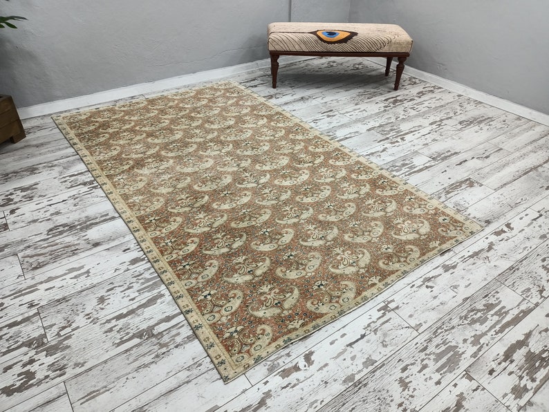 turkish rug, vintage rug, oushak rug, antique rug, bedroom rug, diningroom rug, 5.1 x 8.4 feet, oriental rug, home decor rug, VT-1199 image 9