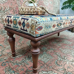 bedroom ottoman bench, wood bench, boho chair, dining table bench, ottoman bench seat, turkish rug bench, long ottoman bench, BENCH 160 Wood Color