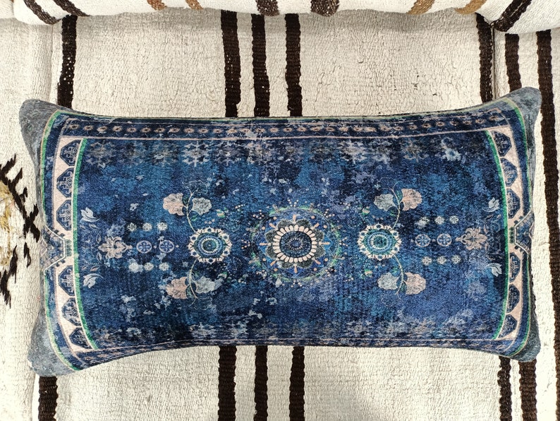 cojín boho, almohada azul marino, funda de almohada moderna, almohada de diseño de alfombra, almohada de cojín, almohada de sofá, funda de almohada turca, PT 868 imagen 6