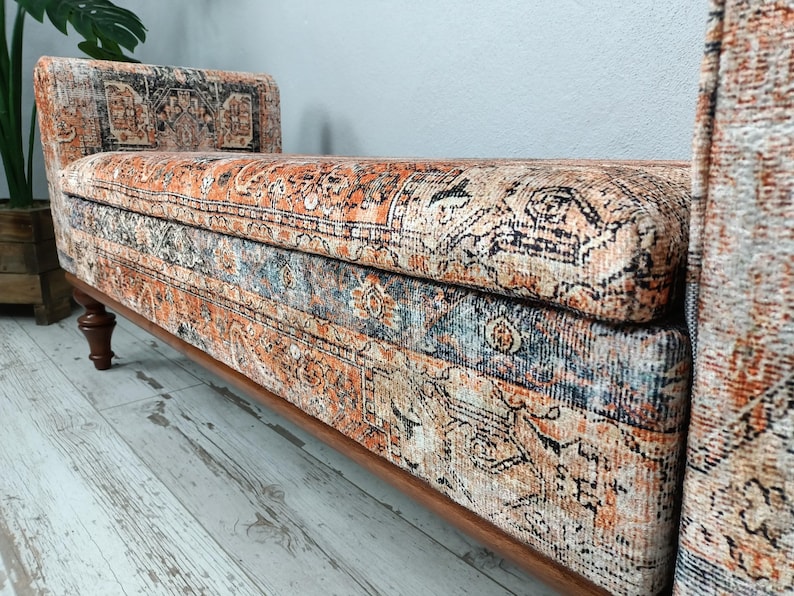 Lounge furniture, Orange sofa couch, Textile Art sofa, Rug upholstered sofa, Bench with arms, Sectional sofa, Storage seating, MTL 18x51 794 image 10