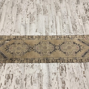 stair steps rug, vintage runner rug, organic wool rug, hand knotted rug, turkish rug, corridor rug, fireside rug, 2.6x8.4 ft, VT 5784