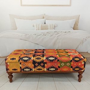 Bench with Storage, Handmade Furniture, Footstool Bench, Orange Ottoman, Storage End Table, Narrow Table, Dining Bench, Lift Top, ST- 161