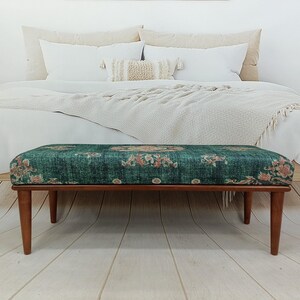 Floral Rug Bench, Upholstered Bench, Boho Piano Bench, Dressing Table Seat, Dining Chair, Kitchen Furniture, Wooden Shoe Bench, BENCH 885 image 2