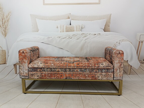 Lounge furniture, Orange sofa couch, Textile Art sofa, Rug upholstered sofa, Bench with arms, Sectional sofa, Storage seating, MTL 18x51 794