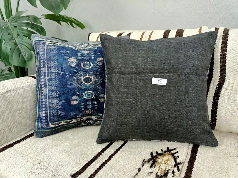 bohemian cushion, navy blue pillow, modern pillow cover, rug design pillow, cushion pillow, couch pillow, turkish pillow cover, PT 868 image 8