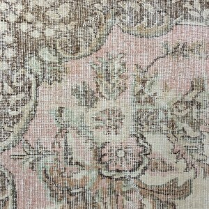 organic wool rug, botanic rug, coastal rug, low pile rug, dining room rug, sustainable rug, vintage turkish rug, 71x10.2 ft,