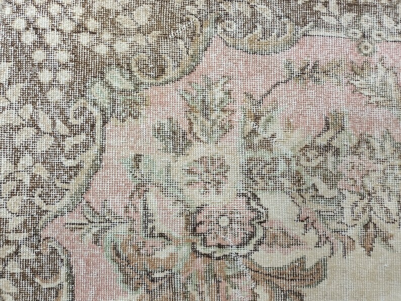 organic wool rug, botanic rug, coastal rug, low pile rug, dining room rug, sustainable rug, vintage turkish rug, 71x10.2 ft,