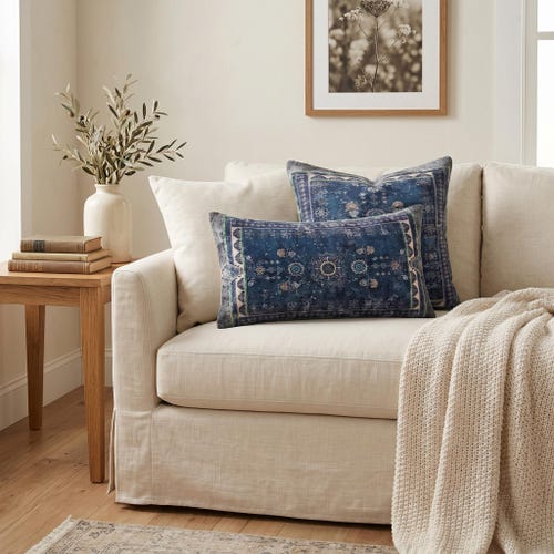 Housse de coussin bleu marine | Coussin imprimé kilim vintage | Coussin lombaire bohème