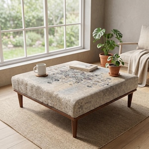 Coffee table ottoman, Upholstered bench, Center table, Low table, Bohemian table, Footstool bench, Living room bench, Tea table, 36x36 VT 41