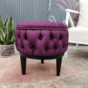 Purple pouf, Side table, Cylindrical stool, Footstool for livingroom, Upholstered make up stool, Vanity stool, Round stool, FS KM purple