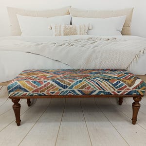 Otomana tapizada, mesa de centro de madera, banco de comedor moderno, banco reposapiés, banco con cojín, banco de esquina, mesa bohemia, BENCH 884 imagen 12