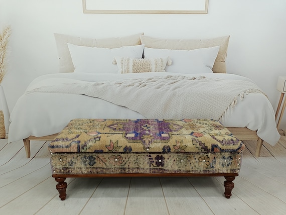 bedroom storage, entry bench, shoe storage, bohemian bench, handmade furniture, ottoman bench, footstool bench, boho bench, ST 18x48 225
