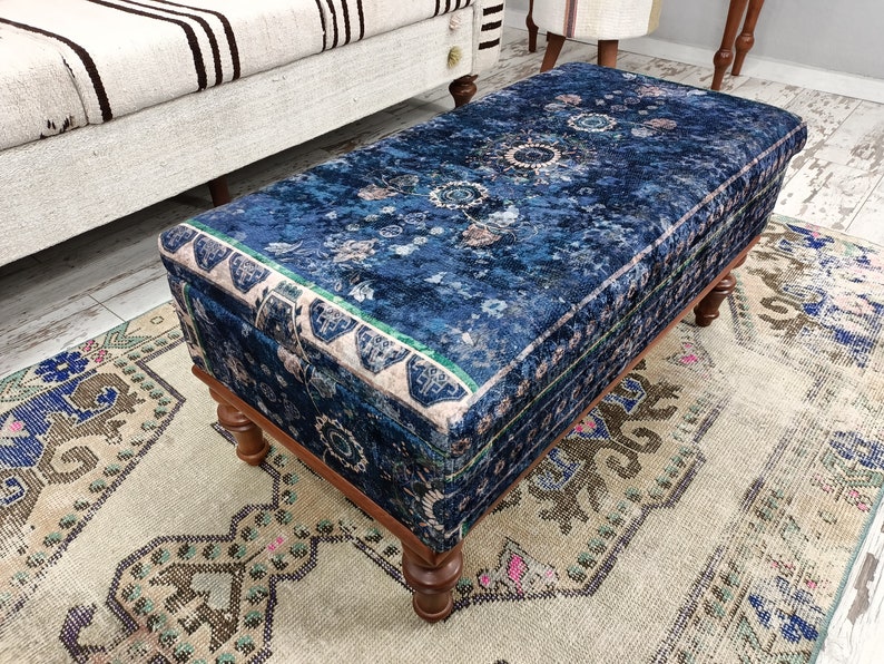 Bench for Entryway Navy Blue Ottoman Storage Chest Etsy