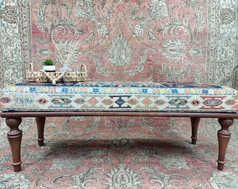 bedroom ottoman bench, wood bench, boho chair, dining table bench, ottoman bench seat, turkish rug bench, long ottoman bench,