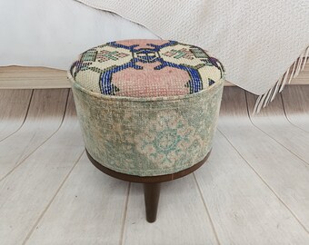 Turkish rug bench, Footstool bench, Porch bench, Handmade bench, Tripod stool, Dressing table bench, Lobby stool, Bohemian bench, FS 1061