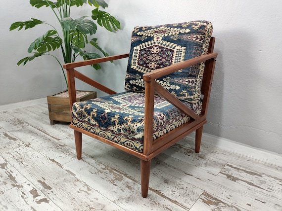 Modern Mid Century Accent Chair Fabric Reading Armchair linen