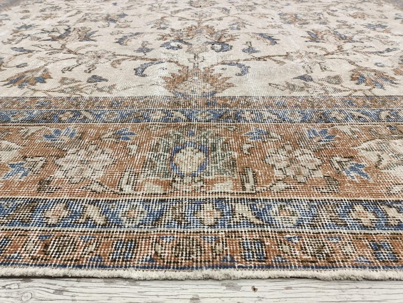 sustainable area rug, earth tone rug, studio rug, oversize turkish rug, living room rug, framed rug, floral vintage rug, 8.2x11.7 ft, VT5879