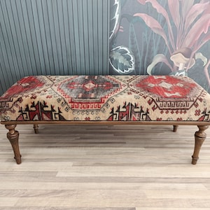 Hockerbank, Schlafzimmerbank, Hockerbank, Vintage Teppichbank, Polsterbank, Flurbank, Ottomane, BENCH 1138