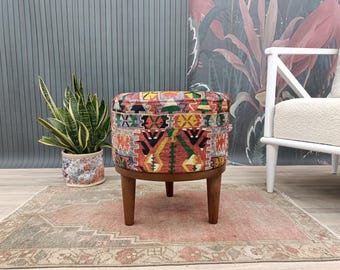 Bedroom Pouf, Ethnic Stool, Foot Rest Stool, Pouf Ottoman, Farmhouse Stool, Mud Room Stool, Upholstered Bench, Vanity Stool, FS 881