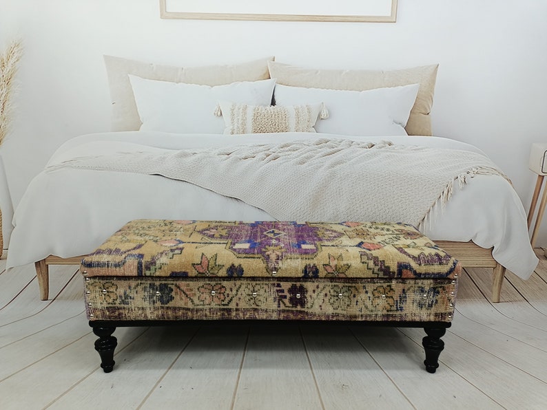 bedroom storage, entry bench, shoe storage, bohemian bench, handmade furniture, ottoman bench, footstool bench, boho bench, ST 18x48 225