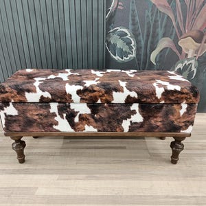 Cowhide Storage Bench, End of Bed Bench, Chic Additional Seat, Space Saver Bench, Luxury Textured Trunk, Cool Hallway Organizer, ST - COW