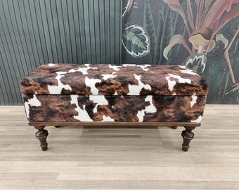 Cowhide Storage Bench, End of Bed Bench, Chic Additional Seat, Space Saver Bench, Luxury Textured Trunk, Cool Hallway Organizer, ST - COW