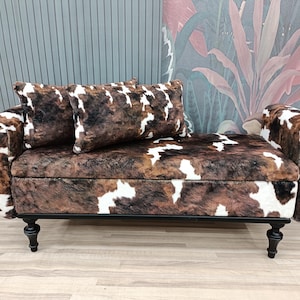 Cowhide pattern bench, Space saving bench, Fainting bench, Bench with arms, Ottoman storage, Furry bench, End of bed bench, ST COW-2