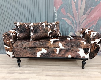 Cowhide pattern bench, Space saving bench, Fainting bench, Bench with arms, Ottoman storage, Furry bench, End of bed bench, ST COW-2