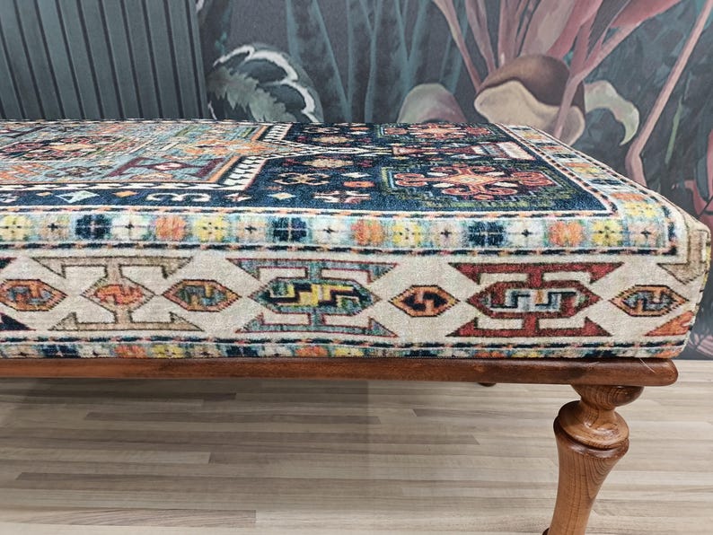 bedroom ottoman bench, wood bench, boho chair, dining table bench, ottoman bench seat, turkish rug bench, long ottoman bench, BENCH 160
