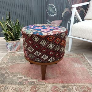 Circle stool, Pouf stool, Vanity stool, Meditation stool, Ottoman bench, Entryway bench, Ethnic bench, Cozy stool, Kilim footstool, FS 1122