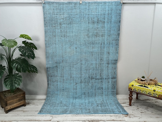 bedroom rug, blue turkish rug, vintage area rug, ethnic rug, boho decor rug, overdyed rug, gothic rug, handknotted rug, 5.1 x 8.2 ft VT 3340