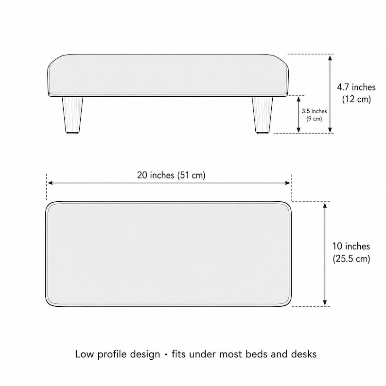 a low profile design that fits under most beds and desks.