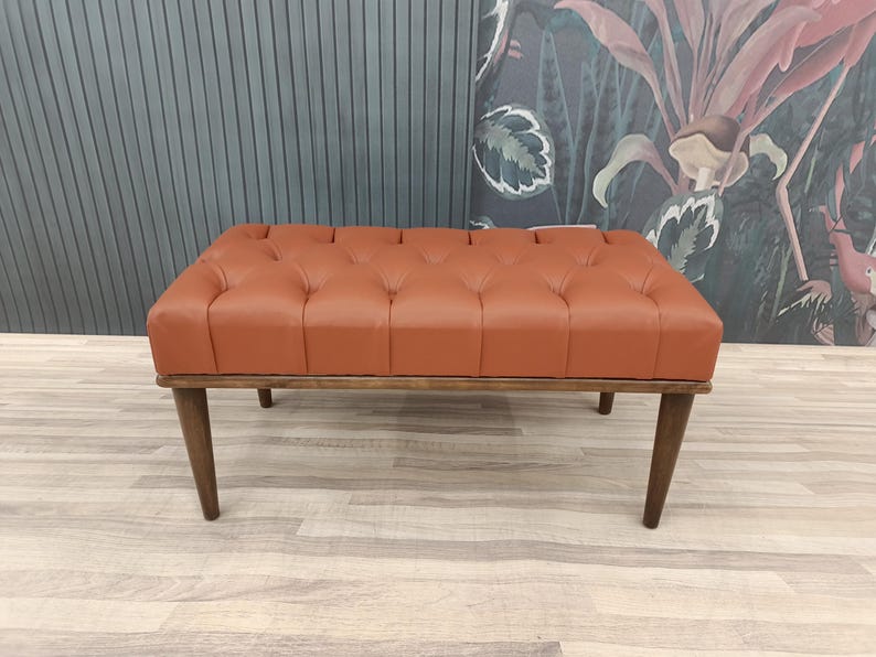Leather ottoman bench, Chesterfield bench, Sofa bench, End of bed bench, Pub bench, Accent bench, Coffee table bench, Shoe bench, 18x18x36 "