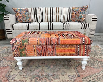 Muebles hechos a mano, banco hippie, otomana naranja, mesa de altar, banco con almacenamiento, mesa auxiliar para sofá, taburete con almacenamiento, banco consola, ST-883