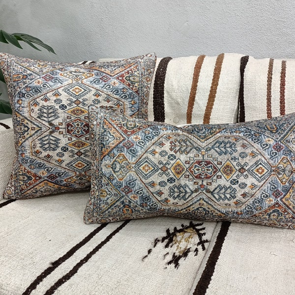 turkish rug pillow, boho cushion pillow, throw lumbar pillow, oriental pillow, handmade pillow, kelim kissen, decorative pillow, PT 61