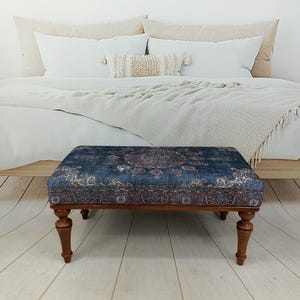 Handmade Furniture, Upholstered Bench, Hallway Bench, Wooden Coffee Table, Boho Chair, Kitchen seat, Navy rug Bench, Footstool , Bench 876 image 13