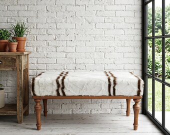 Banco otomano Kilim blanco vintage / Puf rústico para piano 18x18x36, VT 1142