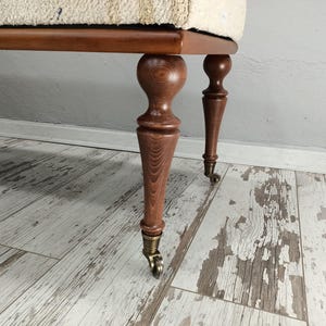 Wood Legs, Hornbeam Legs, Brass Metal Wheels, Handmade Bench Legs, Coffee Table Legs, Rotary Wheels, Handmade Furniture, Set of 4 image 1