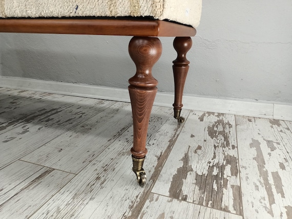 Wood Legs, Hornbeam Legs, Brass Metal Wheels, Handmade Bench Legs, Coffee Table Legs, Rotary Wheels, Handmade Furniture, Set of 4