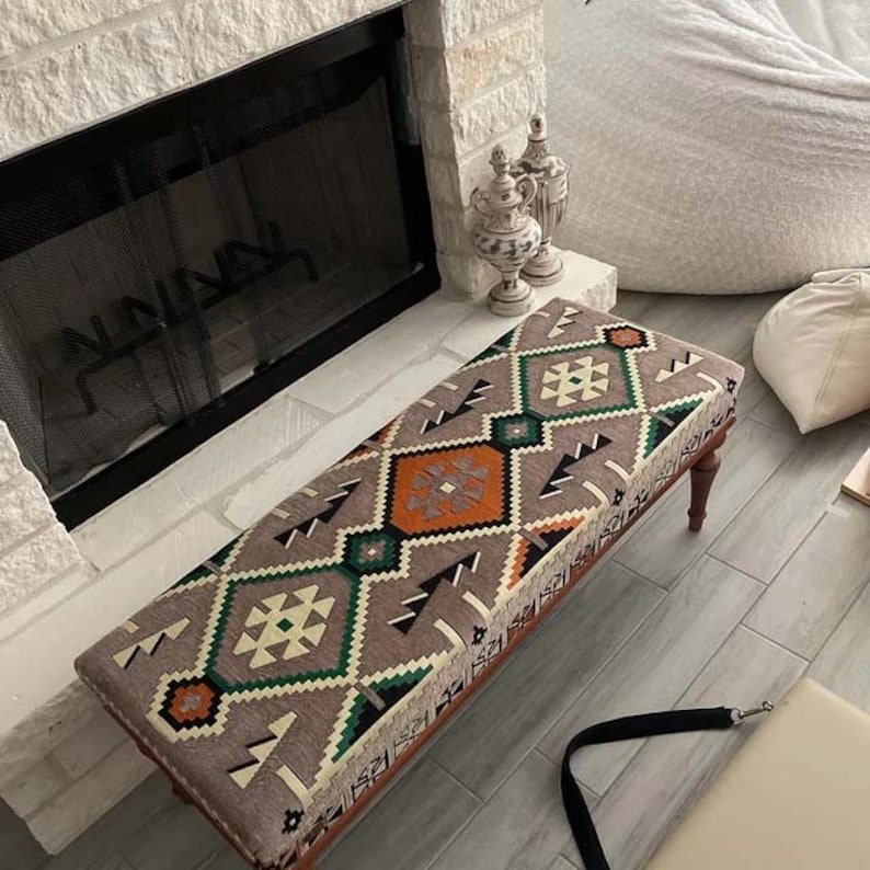 Kilim Rug Bench Ottoman Upholstered Bench Handmade Etsy