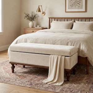 Ivory Velvet Storage Bench | Mudroom Entryway Seat | Modern Farmhouse Ottoman