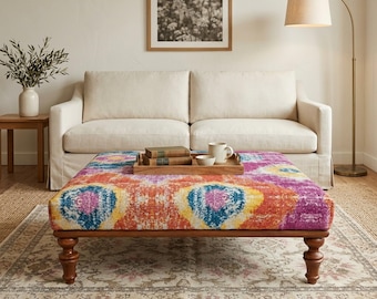 Ottoman coffee table, Handmade bench, Mid table bench, Dining table, Living room table, Upholstered bench, Bohemian bench, Footstool bench