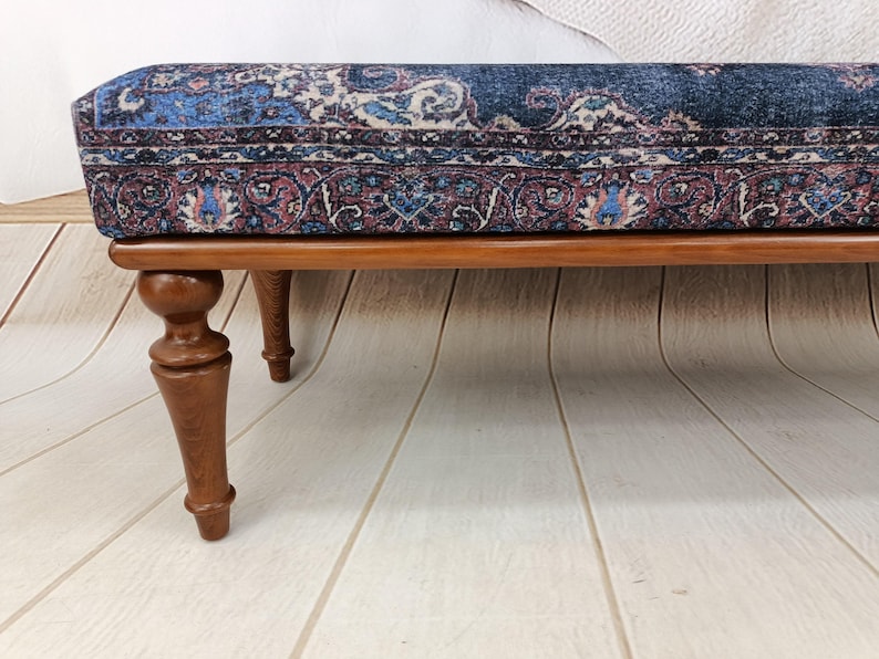 Handmade Furniture, Upholstered Bench, Hallway Bench, Wooden Coffee Table, Boho Chair, Kitchen seat, Navy rug Bench, Footstool , Bench 876 image 3
