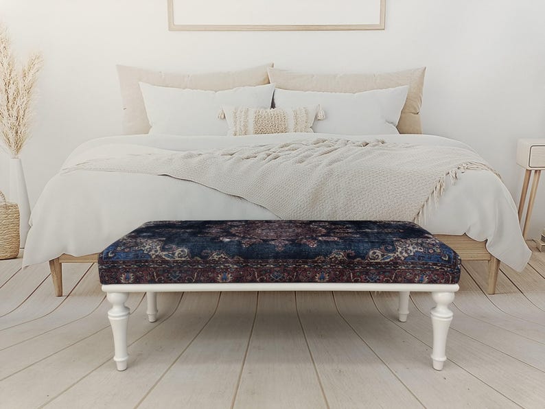 Handmade Furniture, Upholstered Bench, Hallway Bench, Wooden Coffee Table, Boho Chair, Kitchen seat, Navy rug Bench, Footstool , Bench 876 image 11