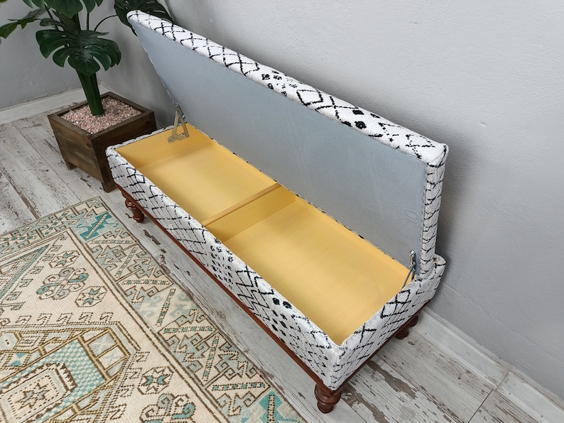 handmade ottoman bench, upholstered bench, bedroom bench, storage ottoman, living room bench, hallway storage, shoe storage