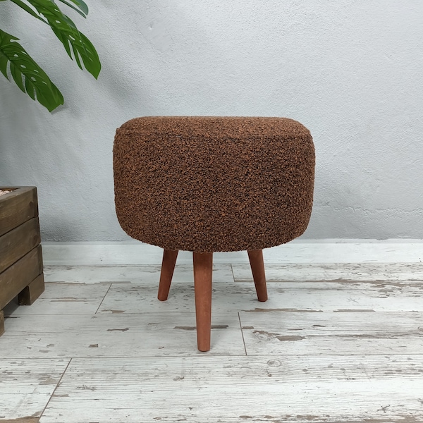 Ottoman chair, Brown footstool, Teddy chair, Vanity bench, Round pouf, Make up stool, Farmhouse bench, Floor chair, Footrest bench, FS 1031