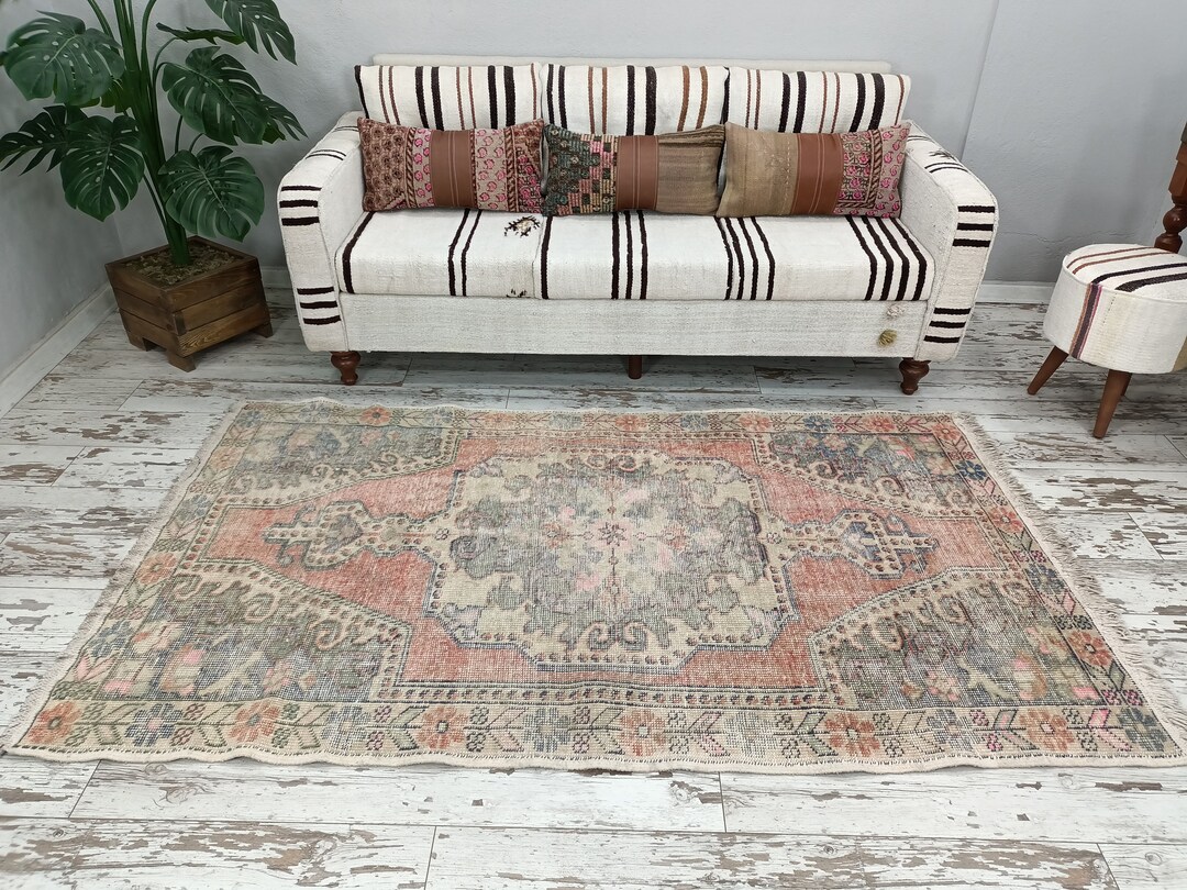 Pink Turkish Rug, Oushak Rug, Vintage Area Rug, Bohemian Rug, Handmade ...