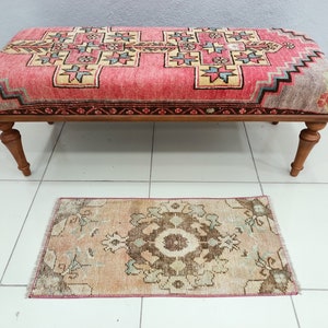 small vintage rug, bohemian rug, turkish area rug, nomadic rug, rustic rug, 1.3x2.7 feet, oushak wool rug, handmade rug, oriental rug VT-630
