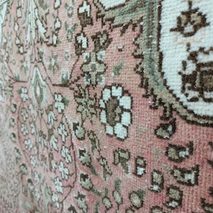 Handmade rug, Turkish rug, Oushak rug, Area rug, Living room rug, Pink rug, Faded rug, Floral rug, Boho decor rug, 6.4x9.2 ft, VT 1438 image 8